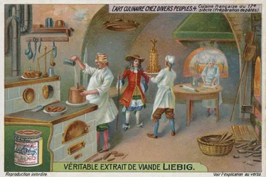 Zubereitung von Pasteten in einer französischen Küche, 17. Jahrhundert